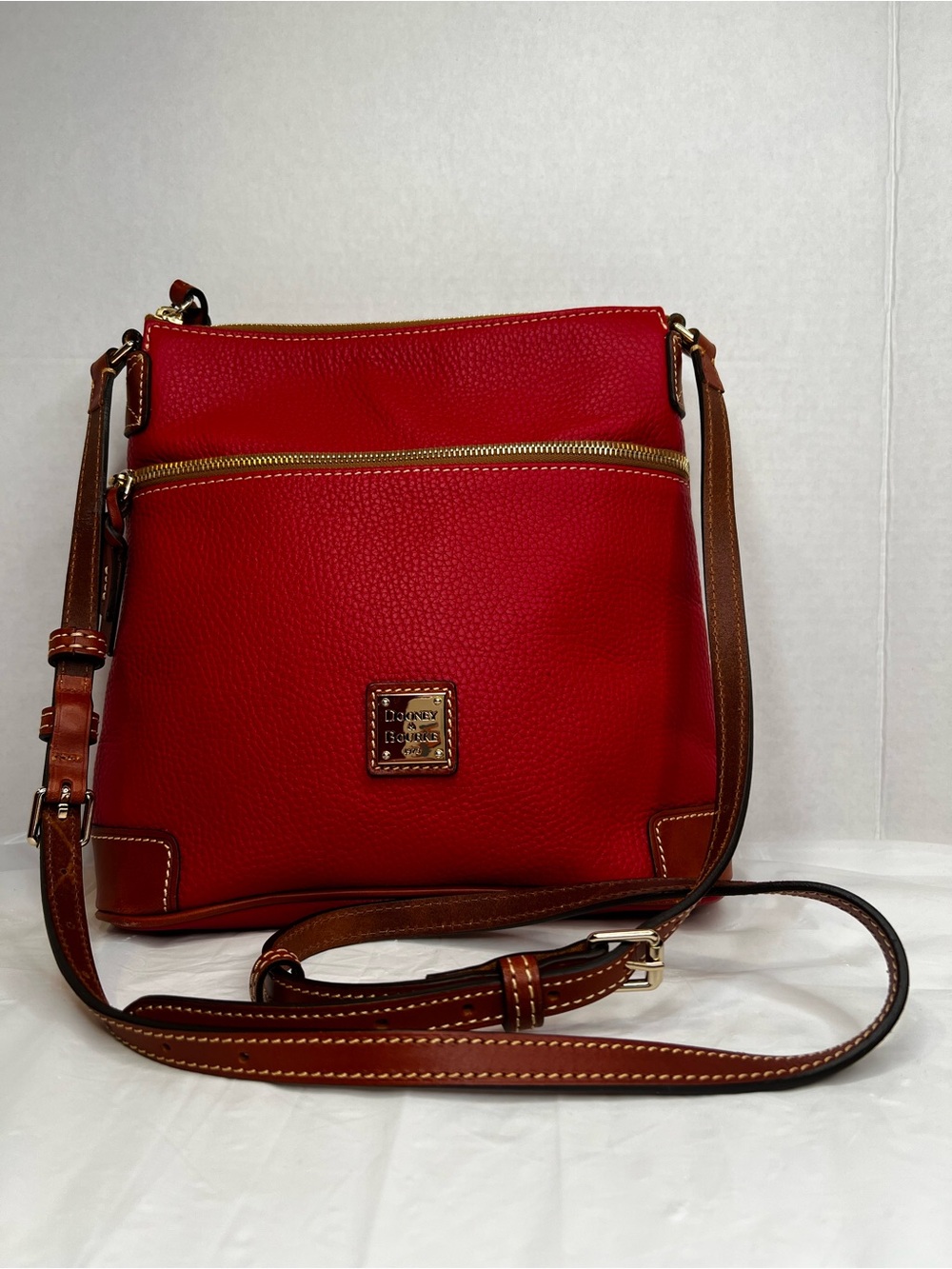 Dooney & Bourke Red Leather Crossbody with Brown Strap